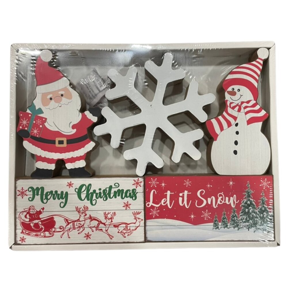 NIB Wooden Christmas Decor Set